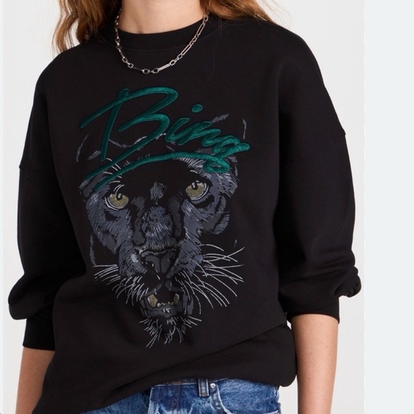 Anine Bing Tops - Anine Bing Kenny Sweatshirt Panther in Vintage Black